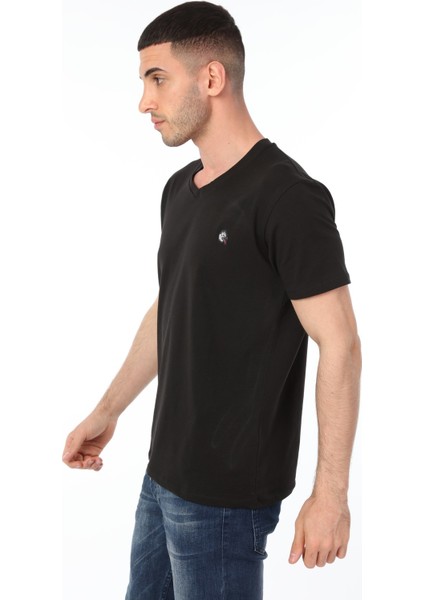 Kangal Köpeği Logolu V Yaka Siyah T-Shirt