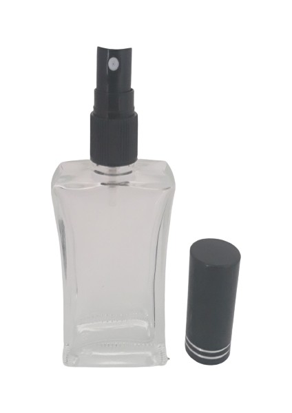 Boş Parfüm Şişesi 50 ml (5 Adet) Siyah Kapak Plastik Valf Içbükey Boş Şişe