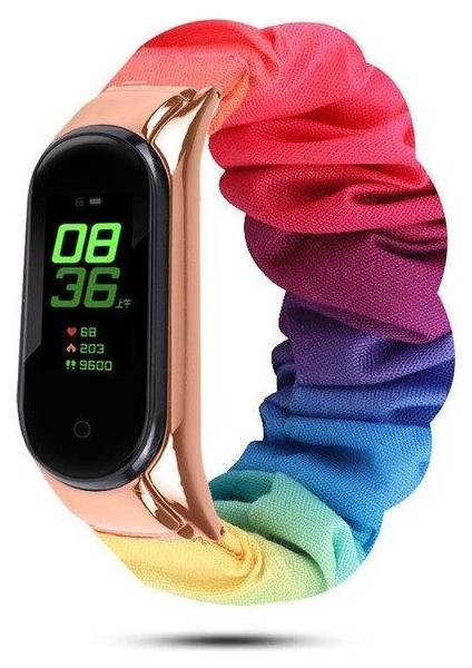 Xiaomi Mi Band 5 Akıllı Bileklik Tasarım Kayış Kordon Pembe Detaylı Gökkuşağı