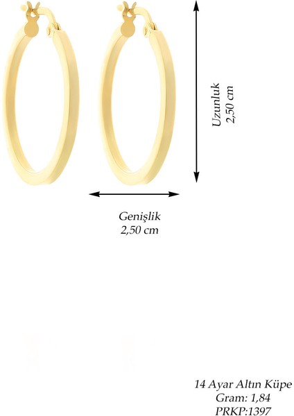Kadın 14 Ayar Altın 2.5 cm Oval Italyan Halka Küpe fiyatları