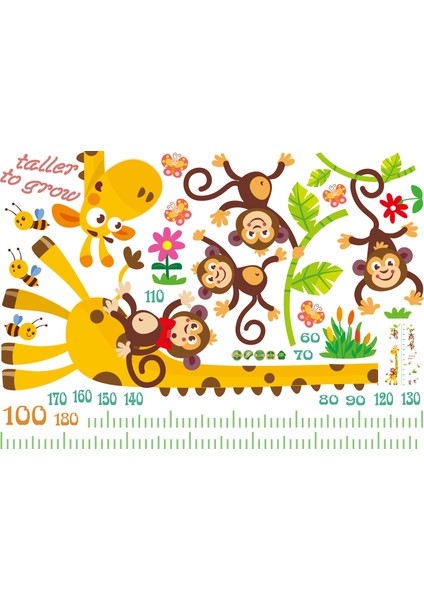 Boy Ölçer Duvar Stickerı Zürafa, Maymun, Kedi, Aslan, Fil, Panda fiyatları