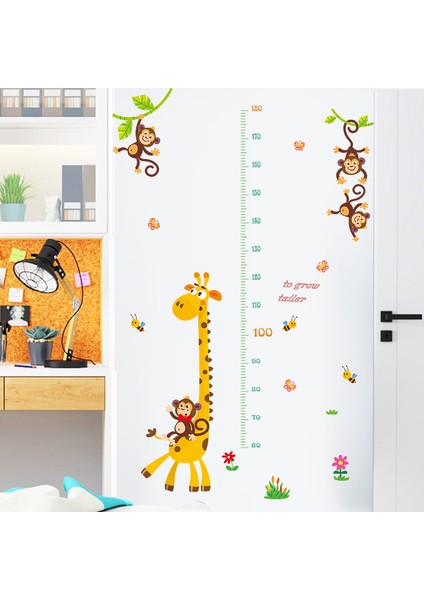 Boy Ölçer Duvar Stickerı Zürafa, Maymun, Kedi, Aslan, Fil, Panda modelleri