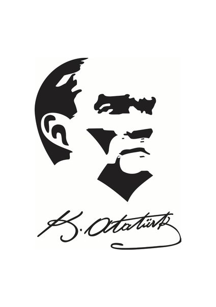 Baskı Madeni Atatürk Silueti ve Imzası Oto Sticker Beyaz (32 x 27 Cm)