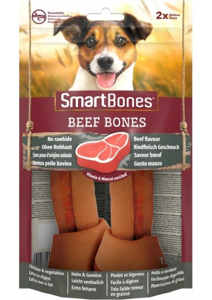 SmartBones Orta Irk Köpekler için Biftekli Ödül Kemiği (2li) 158gr