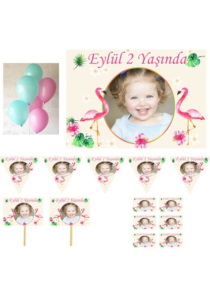 Flamingo Kız Doğum Günü Süsleri, Parti Seti, Magnet Konuşma Balonu HDTS163