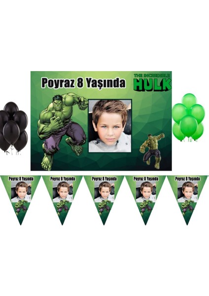 Hulk Kişiye Özel Afiş ve Flama Doğum Günü Süsleme Seti HDTS181