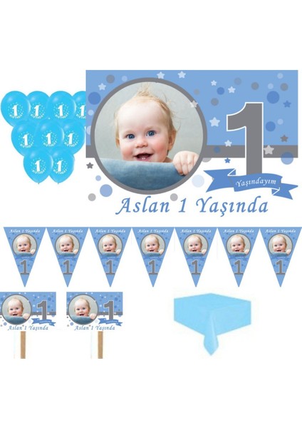1 Yaş Pırıltı First Birthday Doğum Günü Süsleri, Parti Setleri Erkek Kişiye Özel Süsleme Set