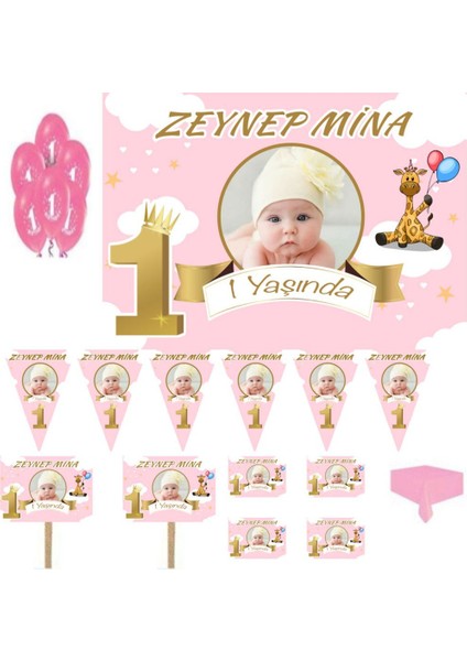 Bulut Konsept Temalı Doğum Günü Süsleme ve Magnet Set, 1 Yaş Doğum Günü Süsleri, Kız Çocuk