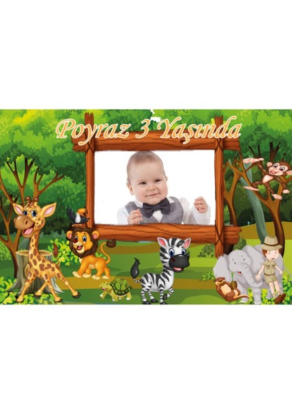 Safari Hayvanlı Doğum Günü Fotoğraflı Afiş