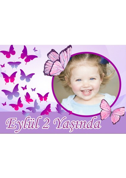 Mor Konsept Kebekli Kızı Doğum Günü Afiş Fotoğraflı HDTS165