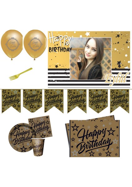 Yetişkin Golden Stars Happy Birthday Doğum Günü Süsleri Parti Seti HDTS226