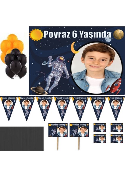 Uzay Temalı Astronot Doğum Günü Süsleri Kişiye Özel Parti ve Magnet Seti HDTS150