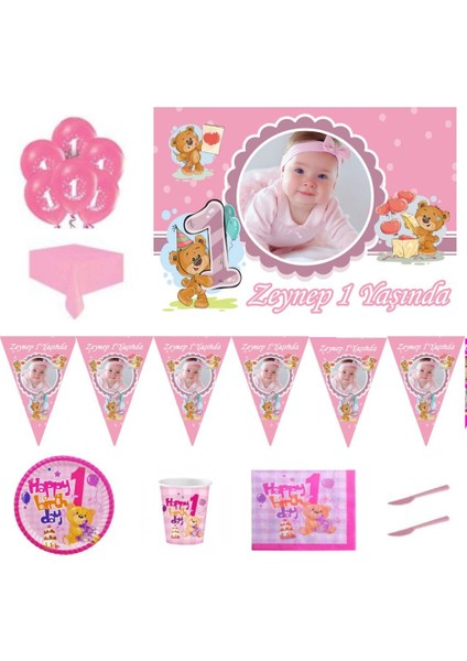 Ayıcık Konspet 8 Kişilik Kız Çocuk Doğum Günü Süsleri, Parti Seti 1 Yaş Doğum Günü Süsleri, Temaları