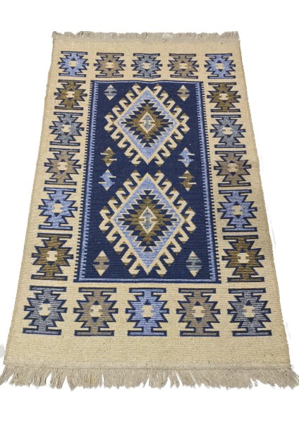 Çift Taraflı Kilim Yolluk - Eşme Desen - Mavi