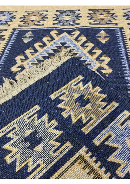 Çift Taraflı Kilim Yolluk - Eşme Desen - Mavi