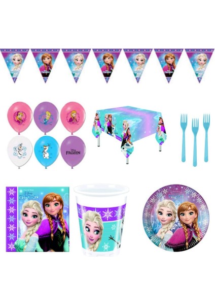 Frozen Karlar Ülkesi Elsa Doğum Günü Parti Malzemeleri Seti Süsleri 8 Kişilik