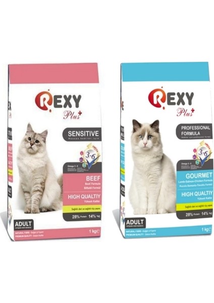 Plus Biftekli Kedi Maması 1 Kg+Rexy Plus Gurme 1 kg Kedi Maması