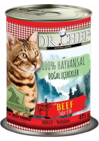 Dr. Chef Tahılsız Sığır Etli Kedi Konservesi 415 gr x 24 Adet