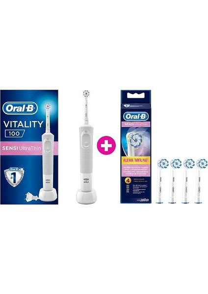 Vitality 100 Sensi Ultra Thin Şarjlı Diş Fırçası + 4'lü Yedek Başlık