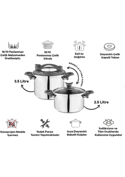 Baby 2'li Düdüklü Tencere Seti Gri 2,5 + 3,5 lt. modelleri