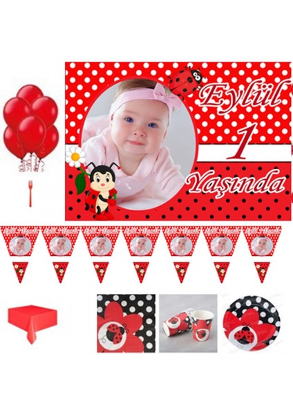 Uğur Böcekli 1 Yaş Doğum Günü Süsleri ve Parti Seti 8 Kişilik HDTS222
