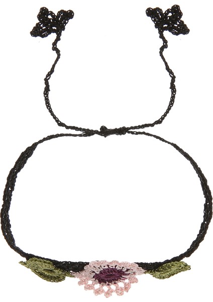 Çiçekli Ince Kordonlu Elişi Örgü Kadın Bileklik 16 cm fiyatları