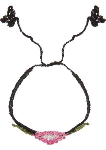 Çiçekli Ince Kordonlu Elişi Örgü Kadın Bileklik 16 cm fiyatları