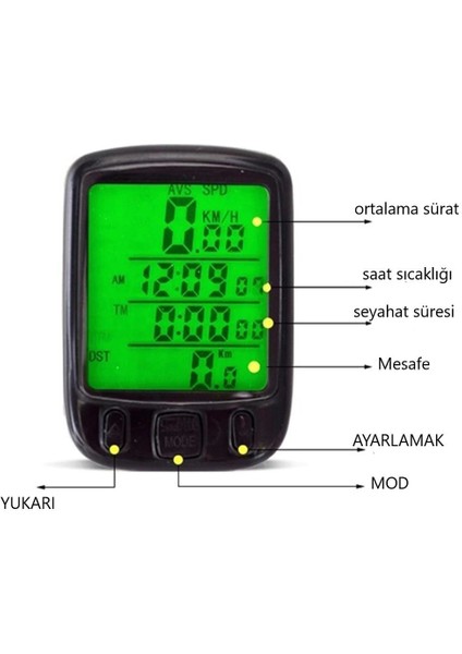 SD563B Bisiklet Kilometre Km Hız Sayacı Su Geçirmez LCD Ekran