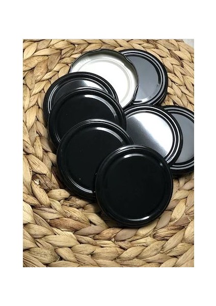Metal 82 mm Siyah Konserve Kavanoz Kapağı Slikonlu 50 Adet