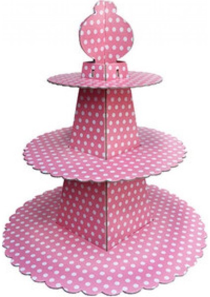 Cup Cake Standı Piramit Modeli Puantiyeli Pembe Pk:1