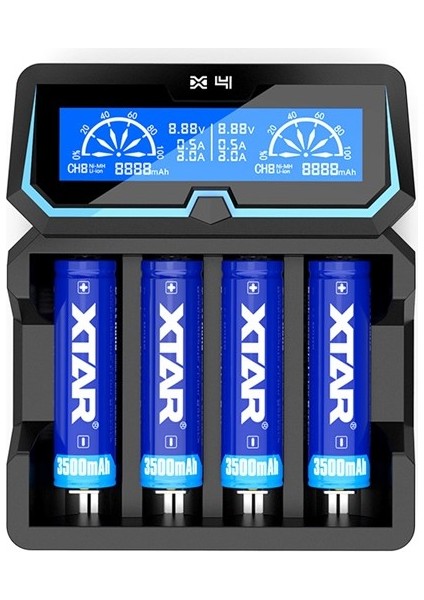 Xtar X4 - Taşınabilir LCD Ekranlı Hızlı Li-Ion/ni-Mh/ni-Cd Şarj Cihazı / 4lü