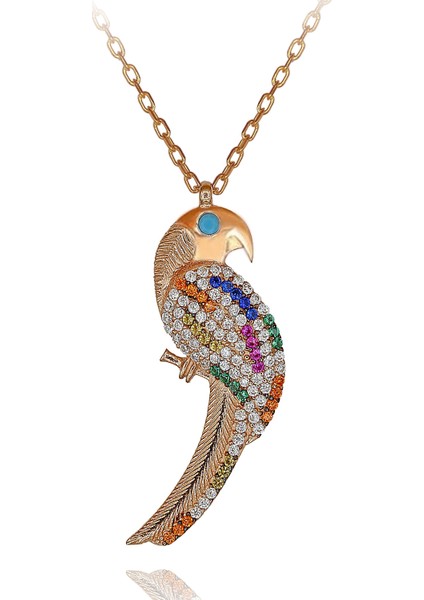 Renkli Taşlı Şirin Papağan Gümüş Kolye