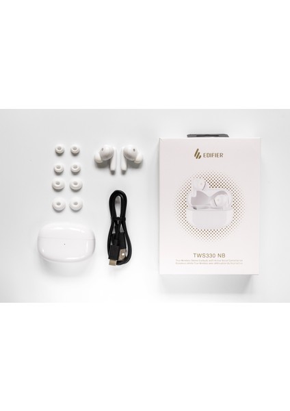 TWS330 NB Aktif Gürültü Engelleme ve Oyun Moduna Sahip Bluetooth Kulaklık Beyaz