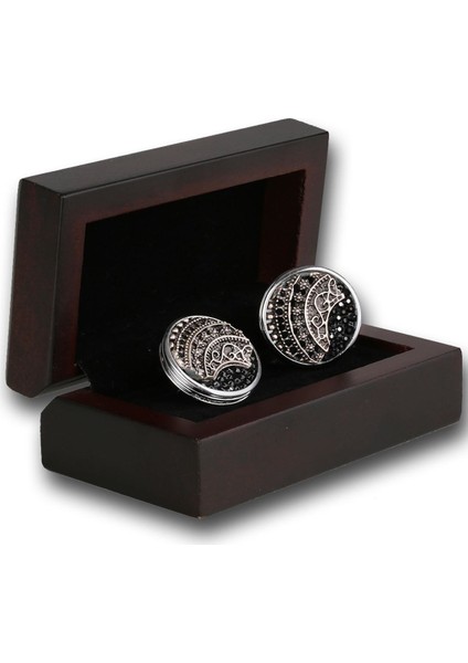 Gümüş Renk Füme Taşlı Kol Düğmesi KD1190