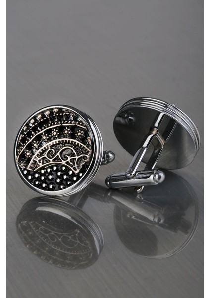 Gümüş Renk Füme Taşlı Kol Düğmesi KD1190 fiyatları