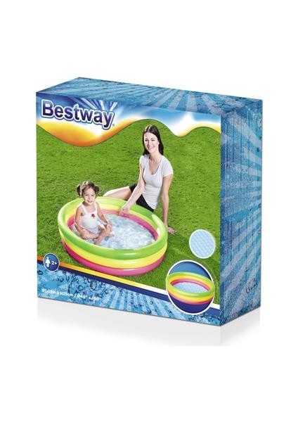 62008 Pompasıyla - Bestway 51104, 3 Boğum Renkli, Şişme Zemin Çocuk Havuzu, (102X25CM) modelleri
