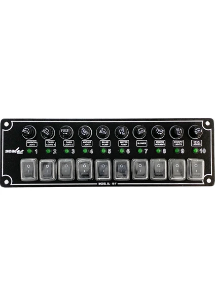 Marine Tekne Switch Panel 10 Anahtarlı Yatay 12-24v  Sigorta Paneli