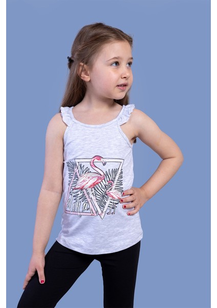 Toontoy Kız Çocuk Fırfır Detaylı Flamingo Kabartma Baskılı Atlet