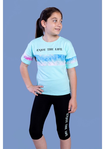 Toontoy Kız Çocuk Garnili Baskılı Taytlı Takım