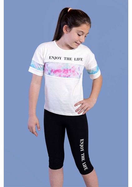 Toontoy Kız Çocuk Garnili Baskılı Taytlı Takım