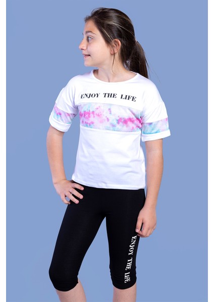 Toontoy Kız Çocuk Garnili Baskılı Taytlı Takım