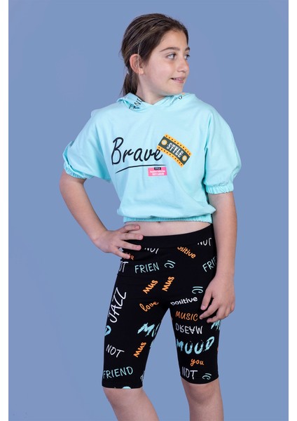 Toontoy Kız Çocuk Kapüşonlu Baskılı Biker Taytlı Takım