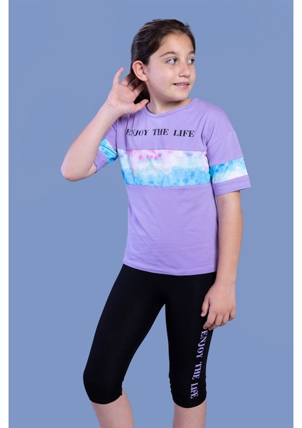 Toontoy Kız Çocuk Garnili Baskılı Taytlı Takım