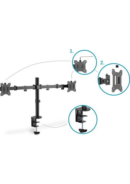 Sıkıştırmalı Ikili Monitör Tutucu 17-32", 2 x 8 kg (Maks.), Siyah