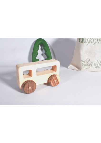 Dikdörtgen Geometrik Ahşap Oyuncak Araba - % 100 Doğal Ağaç