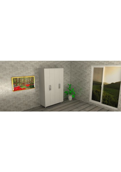 4 Kapaklı Yarım Boy ve Tam Boy Askılıklı Çok Amaçlı Gardırop