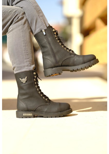 Motor Style Siyah Deri Bot Fermuarlı ve Bağcıklı Su Geçirmez Trekking Tipi Kaymaz Taban fırsatları