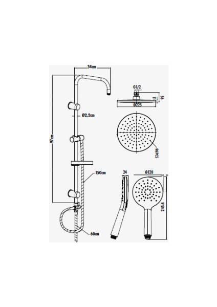 SH640 Tepe Duş Sistemi Krom Oval