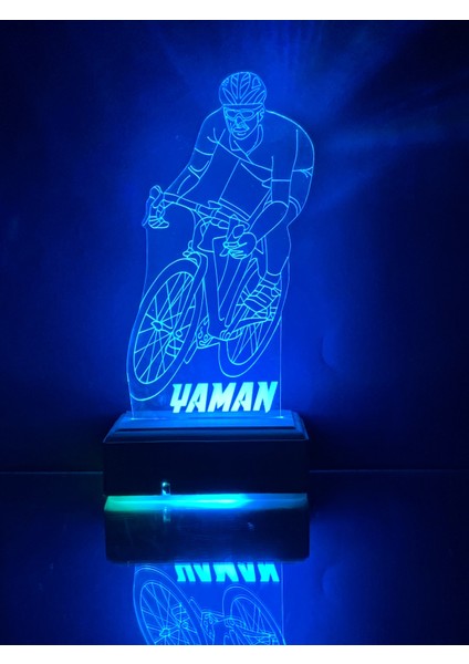 Kişiye Özel 3D Bisiklet Sporcu LED Masaüstü ve Gece Lambası