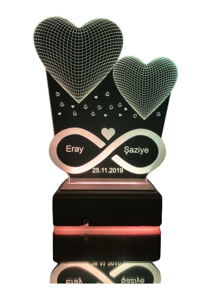 Sevgiliye Özel Hediye 3D 2 Kalp 16 Renk Dekoratif LED Gece Lambası